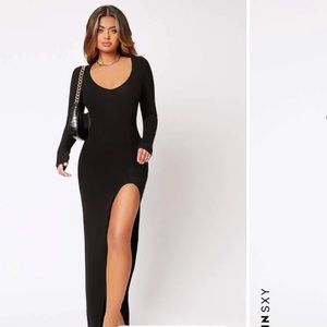SHEIN split thigh scoopneck black dress size S